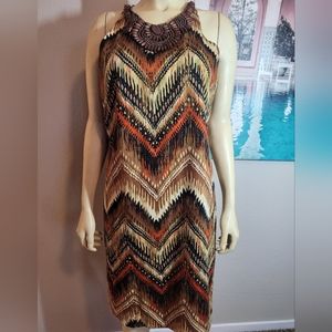 Jessica Howard Dress African print beaded neckline 16 New